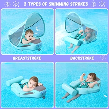 GENTEACO Baby Swim Float with Canopy - No Inflation Needed