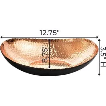 Monarch Abode 31601 Hand Hammered Metal Decorative Bowl, Modern Centerpiece Fruit Bowl for Kitchen Counter, 12.75 inch, Black and Copper Finish