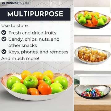 Monarch Abode 31601 Hand Hammered Metal Decorative Bowl, Modern Centerpiece Fruit Bowl for Kitchen Counter, 12.75 inch, Black and Copper Finish