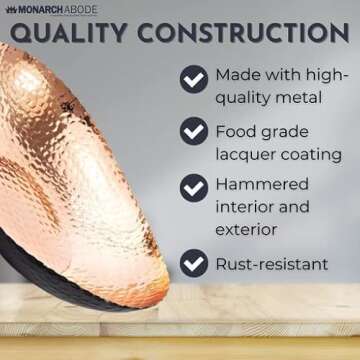 Monarch Abode 31601 Hand Hammered Metal Decorative Bowl, Modern Centerpiece Fruit Bowl for Kitchen Counter, 12.75 inch, Black and Copper Finish