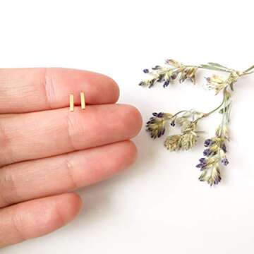 Altitude Boutique 18K Gold Plated Skinny Wire Midi Balance Bar Stud Earrings Hypoallergenic Long Bar Earrings in Gold, Rose Gold, or Silver | Delicate Jewelry (Gold, 6mm)