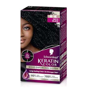 Schwarzkopf Keratin Color Permanent Hair Color, 1.0 Black Onyx, 1 Application - Salon Inspired Permanent Hair Dye, for up to 80% Less Breakage vs Untreated Hair and up to 100% Gray Coverage