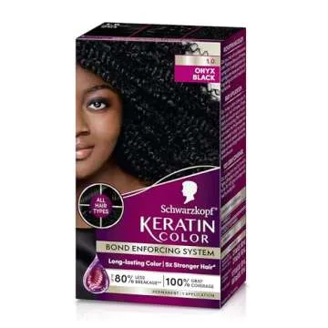 Schwarzkopf Keratin Color Permanent Hair Color, 1.0 Black Onyx, 1 Application - Salon Inspired Permanent Hair Dye, for up to 80% Less Breakage vs Untreated Hair and up to 100% Gray Coverage