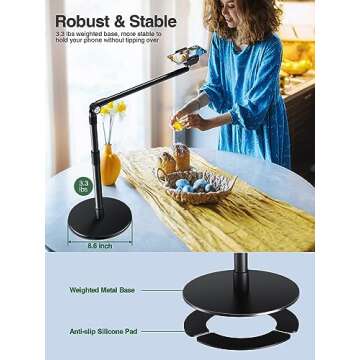 elitehood Heavy Duty Aluminum Overhead Phone Stand, 15 in Long Arm iPhone Holder for Video Recording...