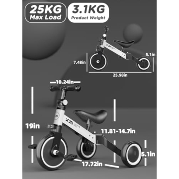 XJD 5-in-1 Adjustable Toddler Bike for Ages 1-3