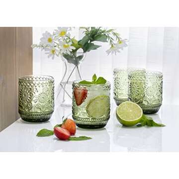 Red Co. Vintage Botanist Drinking Glass Set with Floral Design