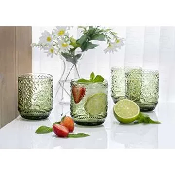 Red Co. Vintage Botanist Drinking Glass Set with Floral Design