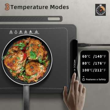 Food Warming Mat, Silicone Electric Warming Tray with 3 Modes Temperature & Fast Heating, Raised Fee...