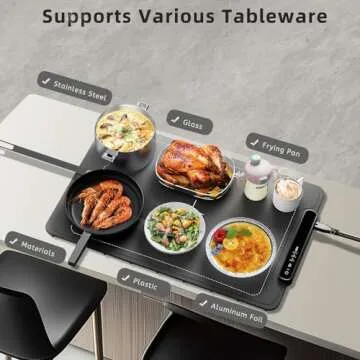 Food Warming Mat, Silicone Electric Warming Tray with 3 Modes Temperature & Fast Heating, Raised Feet Protects Table, Roll Up Buffet Hot Plates Heat Pad, Portable Food Warmer for Parties Home Travel