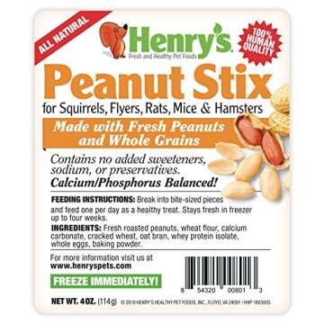Henry's Peanut Stix - The Only Hamster and Squirrel Treat Baked Fresh to Order, 4 Ounces