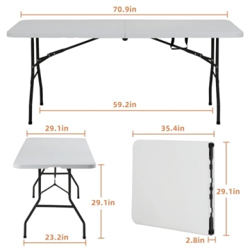 6 Ft HDPE Folding Table Indoor Outdoor Heavy Duty