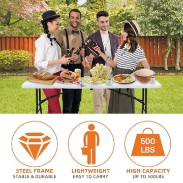 6 Ft HDPE Folding Table Indoor Outdoor Heavy Duty