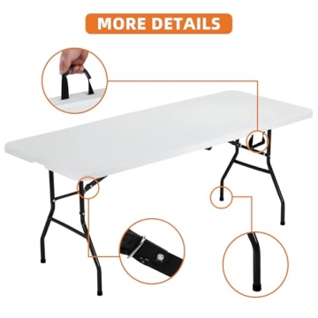 6 Ft HDPE Folding Table Indoor Outdoor Heavy Duty