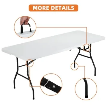 6 Ft HDPE Folding Table Indoor Outdoor Heavy Duty