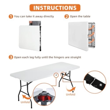 6 Ft HDPE Folding Table Indoor Outdoor Heavy Duty