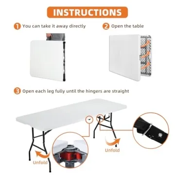 6 Ft HDPE Folding Table Indoor Outdoor Heavy Duty