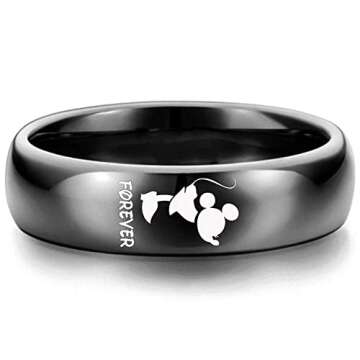 XAHH His and Hers Matching Set Couple Titanium Steel Rings Mouse Kiss Forever Together Promise Wedding Band Black Men Size 8