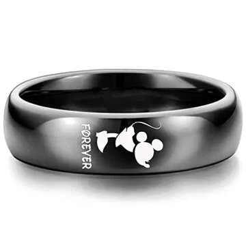 XAHH His and Hers Matching Set Couple Titanium Steel Rings Mouse Kiss Forever Together Promise Wedding Band Black Men Size 8