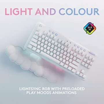 Logitech G715 Wireless Mechanical Gaming Keyboard with LIGHTSYNC RGB, LIGHTSPEED, Tactile Switches (GX Brown), and Keyboard Palm Rest, PC/Mac Compatible - White Mist