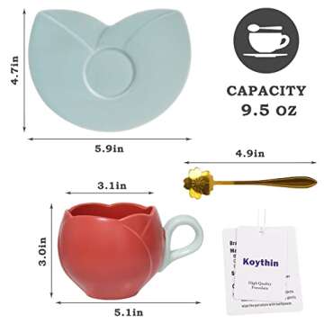 Koythin Ceramic Coffee Mug with Saucer Set, Creative Tulip Cup Unique Irregular Design for Office an...