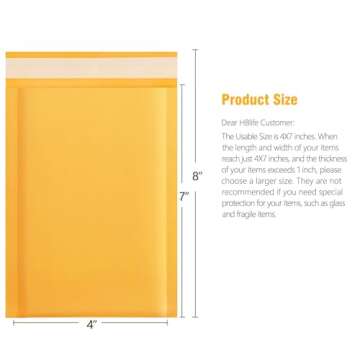 HBlife 50Pcs Bubble Mailers, 4x8 Inches Self Seal Kraft Poly Mailers, Padded Envelopes Shipping Bags...