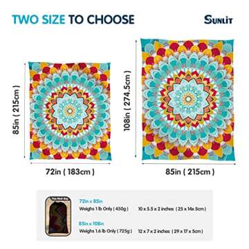 Sunlit Silky Soft 106"x81" Boho Sand Proof Beach Blanket Sand Proof Mat with Corner Pockets and Mesh...