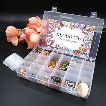 KLOUD City Clear Plastic Jewelry Box Organizer Storage Container with Adjustable Dividers (36 Grids)