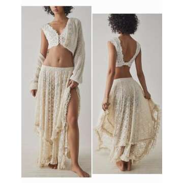 Yimoon Women's Floral Lace Long Skirts Elastic Asymmetrical Layered See-Through Maxi Skirts Sexy She...