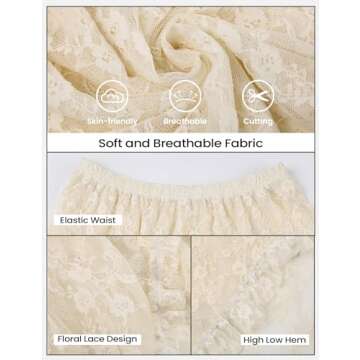 Yimoon Women's Floral Lace Long Skirts Elastic Asymmetrical Layered See-Through Maxi Skirts Sexy Sheer Flowy Beach Skirt(Beige-S)