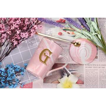 Letter G Personalized Initial Mug, Letter G Personalized Marble Coffee Mug, Letter Coffee Mugs for W...