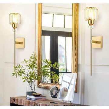 Modern Gold Wall Sconces Lighting Battery Operated Set of 2,No Wiring Rechargeable Wall Lights Fixtu...