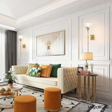 Modern Gold Wall Sconces Lighting Battery Operated Set of 2,No Wiring Rechargeable Wall Lights Fixture with Wireless Remote,Clear Glass Long Wall Lamp for Bedroom Bathroom Living Room Vanity Light