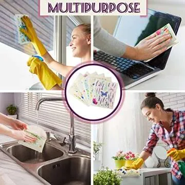 CHENGU Swedish Kitchen Dishcloths, 6 Pcs Absorbent Dish Towels, Reusable Sponge Cleaning Dish Cloths, Fast Drying, Washable Decorative Tea Towels, No Odor, Bar Hand Towel (Wildflower)