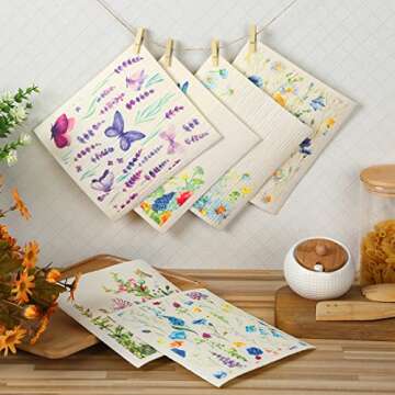 CHENGU Swedish Kitchen Dishcloths, 6 Pcs Absorbent Dish Towels, Reusable Sponge Cleaning Dish Cloths, Fast Drying, Washable Decorative Tea Towels, No Odor, Bar Hand Towel (Wildflower)