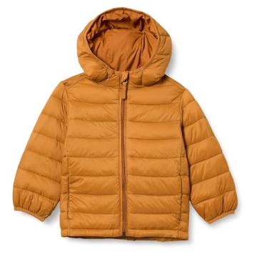 Amazon Essentials Boys' Lightweight Water-Resistant Packable Hooded Puffer Jacket, Light Brown, Medi...