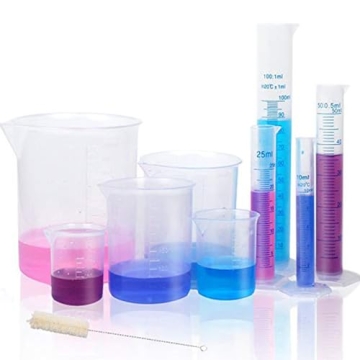 APLANET Plastic Graduated Cylinders and Beakers Set - 10ml to 1000ml - Complete Measuring Tools for ...