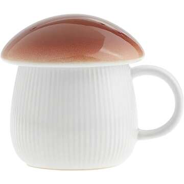Mushroom Mug with Brown Lid- Mushroom Coffee Mug - Mushroom Coffee Cup Ceramic as Mushroom Gifts for...