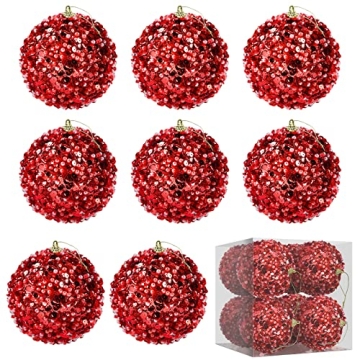 MCEAST 8 Pieces 4 Inches Christmas Ball Ornaments Sequin Glitter Ball Decorative Xmas Baubles Set ?...