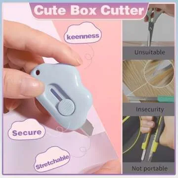 Mini Cloud Box Cutters Retractable Cute, 3 Pcs Small Utility Knives, Portable Letter Opener Slide Open with Keychain Hole, for Office School Stationery, Cutting Box Envelopes Papercutting (3)