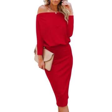 Women's Sexy Off Shoulder Dresses Batwing 3/4 Sleeve Ribbed Wrap Bodycon Pencil Party Casual Elegant...