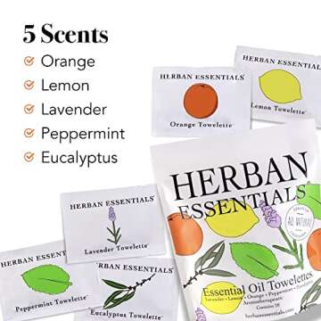 Herban Essentials Travel Body Wipes - Essential Oil Wipes for Hands, Travel Face Wipes - Natural Han...