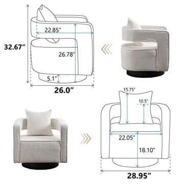 ODUWA Swivel Barrel Accent Chair,26" W Modern Round Boucle Arm Chair with Black Base,Upholstered Com...