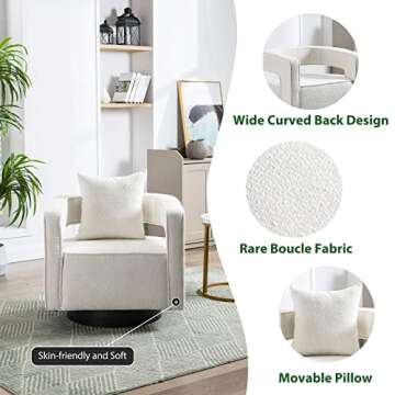 ODUWA Swivel Barrel Accent Chair,26" W Modern Round Boucle Arm Chair with Black Base,Upholstered Comfy 360 Degree Swivel Single Circle Club Chair for Nursery Bedroom Living Room Hotel Office