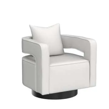 ODUWA Swivel Barrel Accent Chair,26" W Modern Round Boucle Arm Chair with Black Base,Upholstered Comfy 360 Degree Swivel Single Circle Club Chair for Nursery Bedroom Living Room Hotel Office