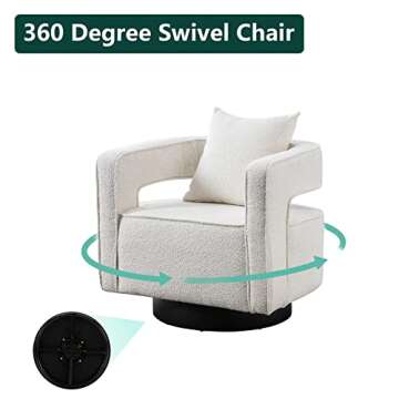 ODUWA Swivel Barrel Accent Chair,26" W Modern Round Boucle Arm Chair with Black Base,Upholstered Comfy 360 Degree Swivel Single Circle Club Chair for Nursery Bedroom Living Room Hotel Office