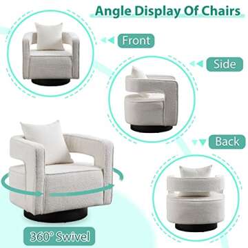 ODUWA Swivel Barrel Accent Chair,26" W Modern Round Boucle Arm Chair with Black Base,Upholstered Comfy 360 Degree Swivel Single Circle Club Chair for Nursery Bedroom Living Room Hotel Office