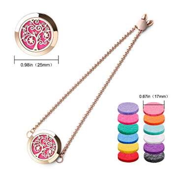 ttstar Essential Oil Diffuser Bracelet Stainless Steel Aromatherapy Locket Adjustable Bracelet Set with 24 Refill Pads in 12 Assorted Colors, Gifts Set for Women(Rose Gold)
