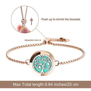 ttstar Essential Oil Diffuser Bracelet Stainless Steel Aromatherapy Locket Adjustable Bracelet Set with 24 Refill Pads in 12 Assorted Colors, Gifts Set for Women(Rose Gold)