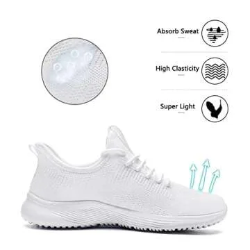 Lamincoa Womens Slip On Walking Shoes Non Slip Casual Road Running Lightweight Mesh Fashion Sneakers for Gym Travel Workout White
