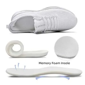 Lamincoa Womens Slip On Walking Shoes Non Slip Casual Road Running Lightweight Mesh Fashion Sneakers for Gym Travel Workout White